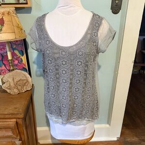 Aerie Gray Embroidered Lace top with Old Navy Tank